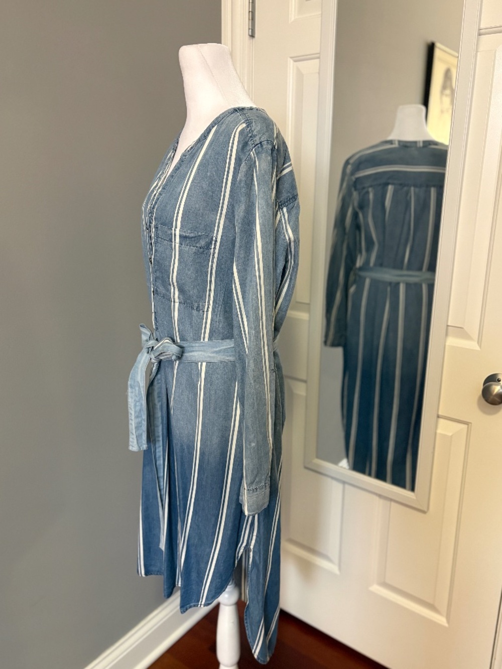 Luxology Striped Chambray Shirt Dress - Picture 3 of 11